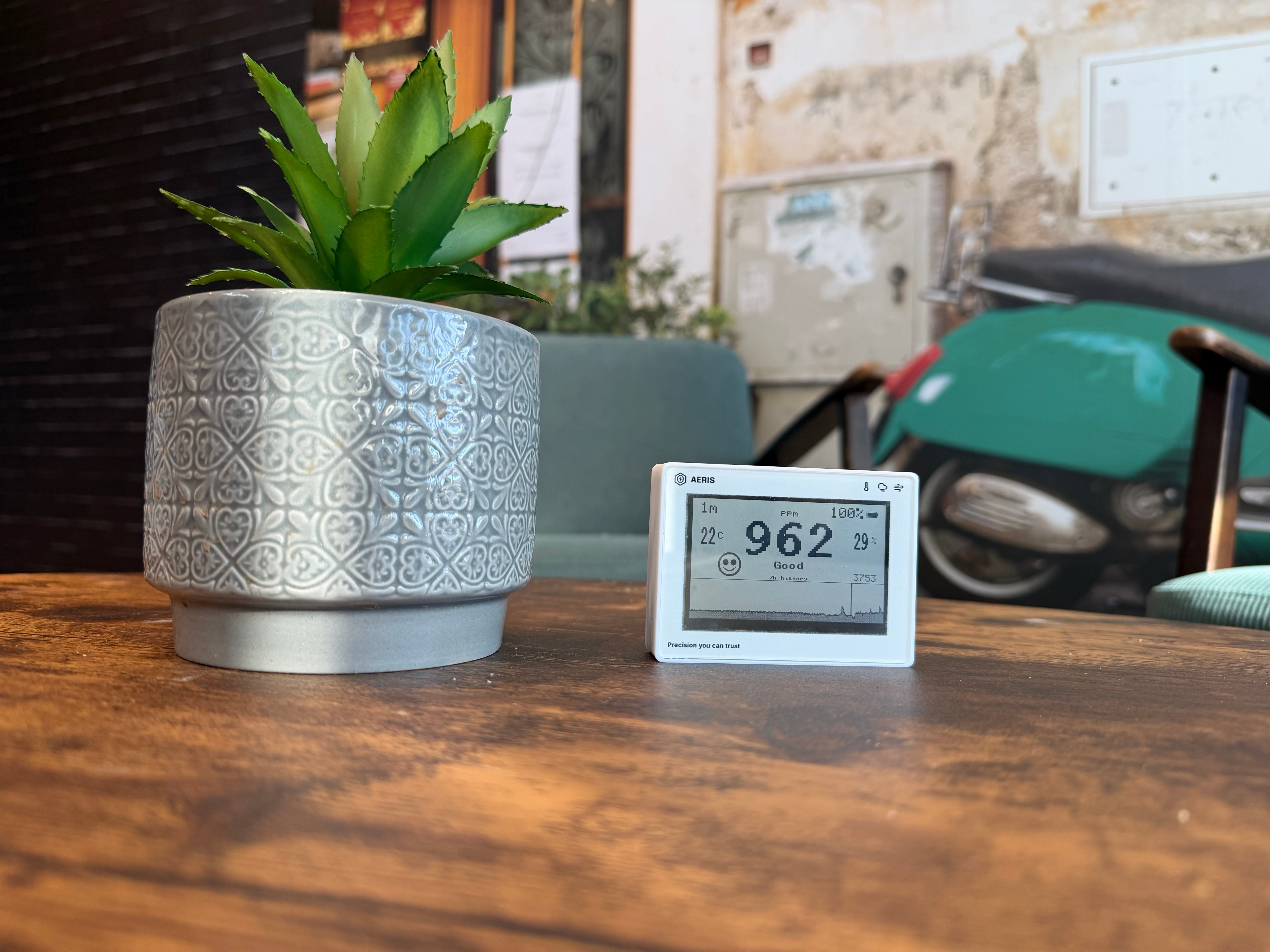 Aeris View on a cafe table