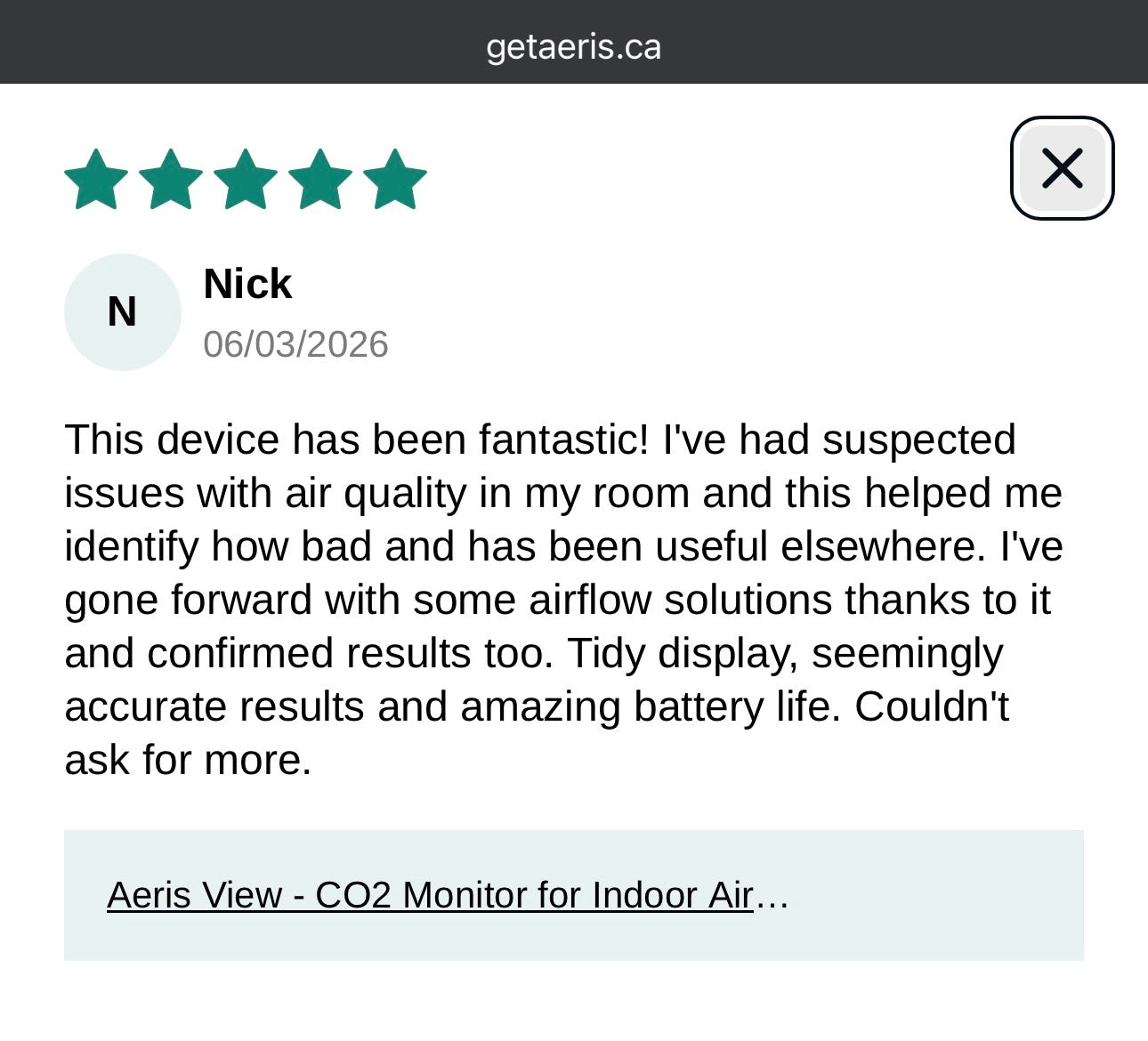 Aeris View - CO2 Monitor for Indoor Air Quality